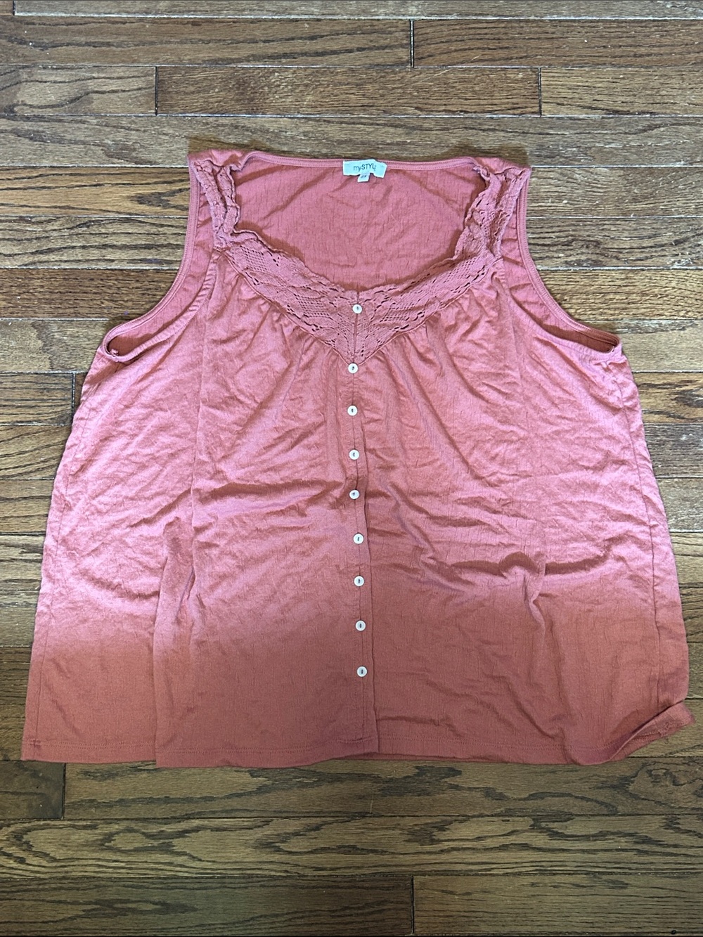 Coral Button-Front Crochet Tank